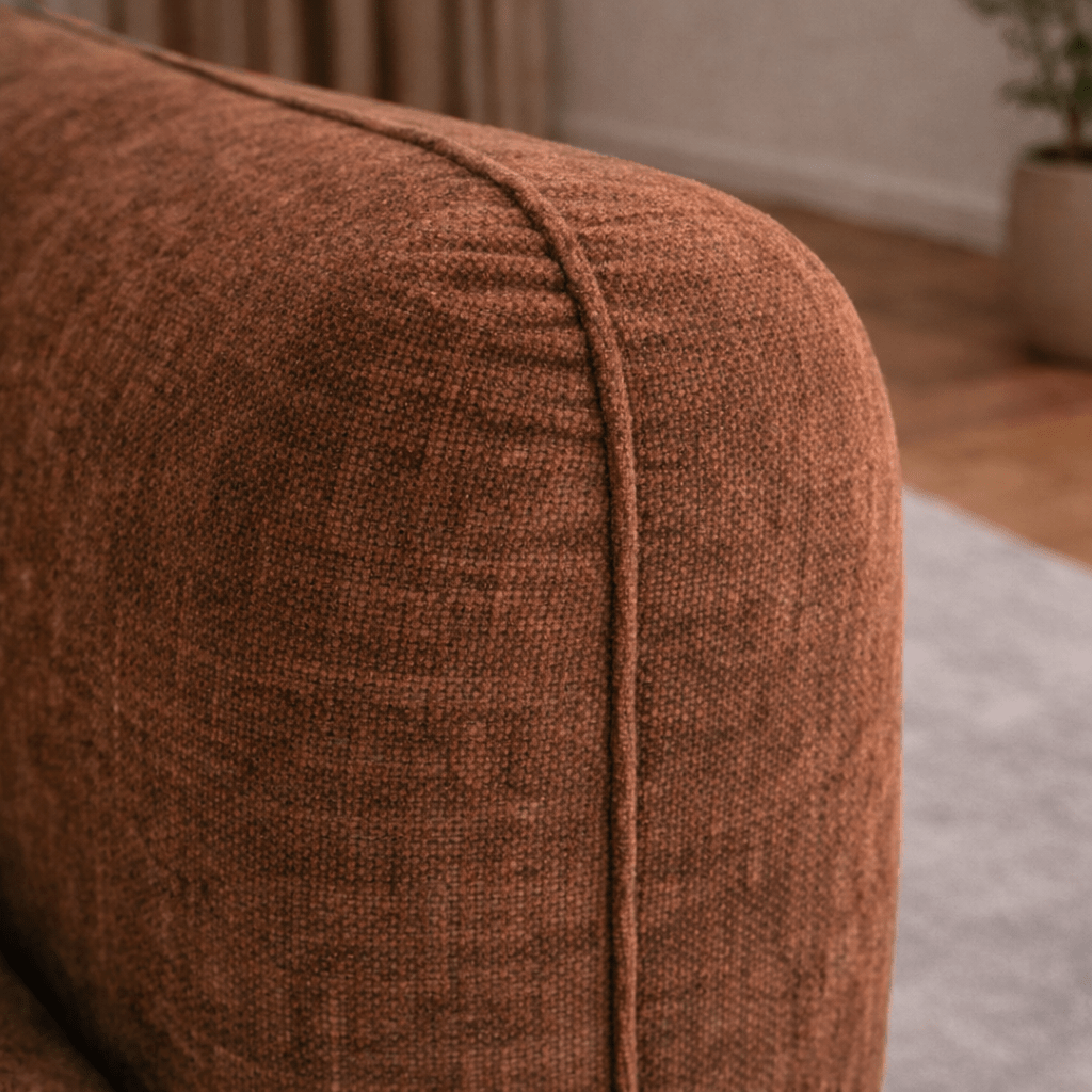 Hoekbank chaise longue koper structuurstof Dwayne - links