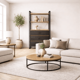 Industriële boekenkast met lades dennenhout melamine zwart metaal Cosmo 90x180x35 cm