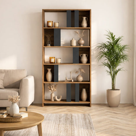 Bibliothèque Lima Walnut Anthracite Mélamine 90x180x20 cm