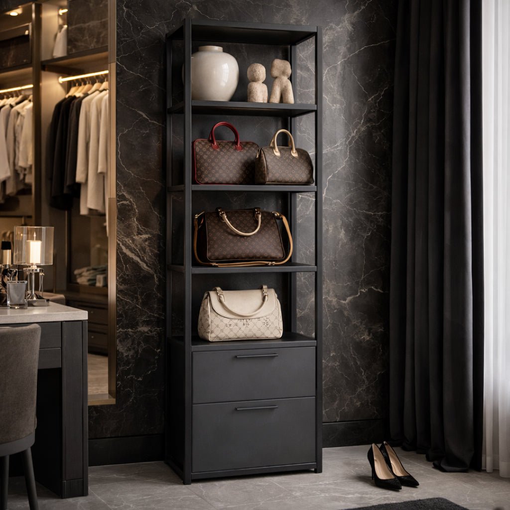 Boekenkasten - Boekenkast Robbins Black Zwart Antraciet Melamine 39x160x39 cm - Dimehouse