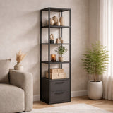 Boekenkasten - Boekenkast Robbins Black Zwart Antraciet Melamine 39x160x39 cm - Dimehouse