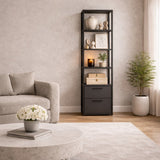 Boekenkasten - Boekenkast Robbins Black Zwart Antraciet Melamine 39x160x39 cm - Dimehouse