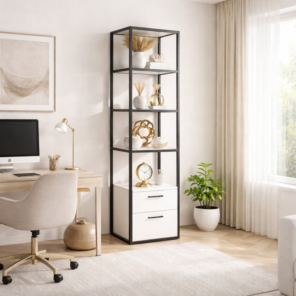 Bibliothèque Robbins noir blanc mélamine 39x160x39 cm