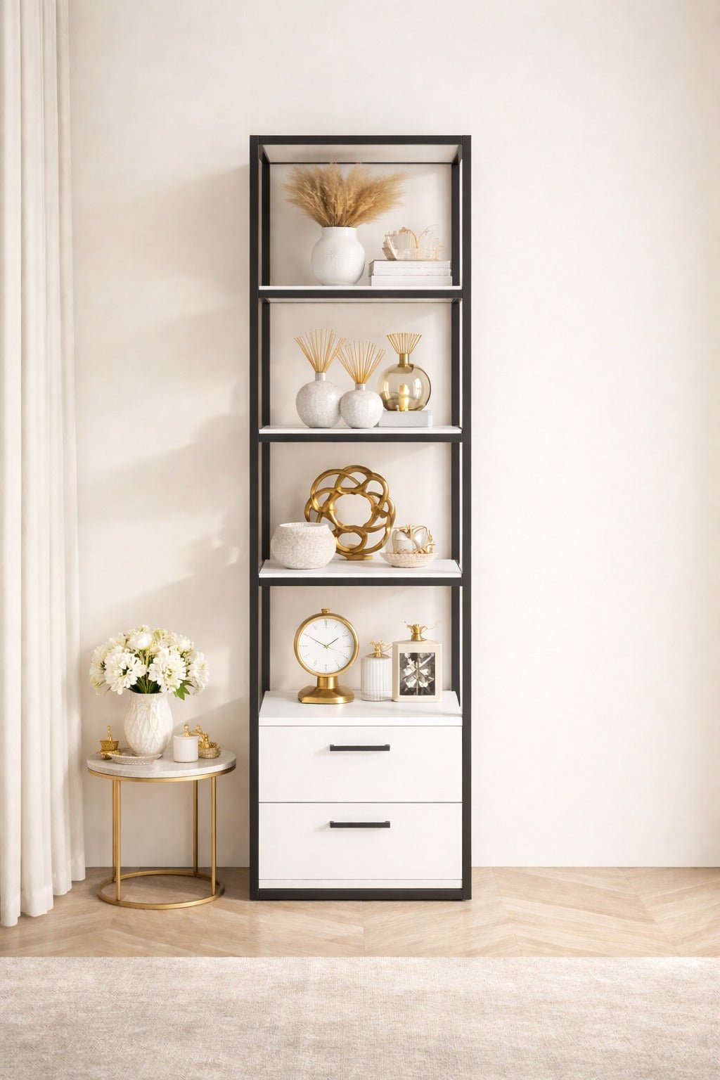 Bibliothèque Robbins noir blanc mélamine 39x160x39 cm