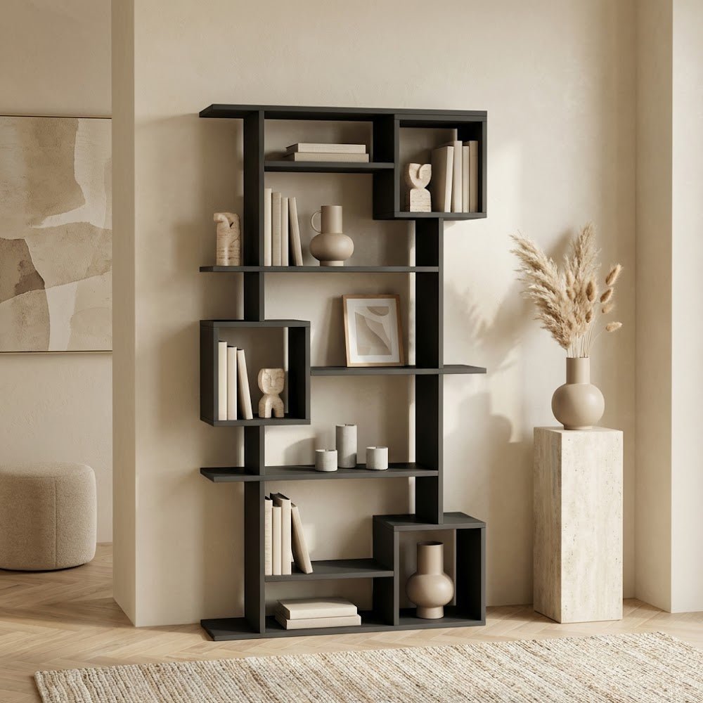 Bibliothèque soto anthracite mélamine 92x173x28 cm