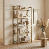 Bibliothèque moderne chic Veneto métal doré verre 80x165x30 cm