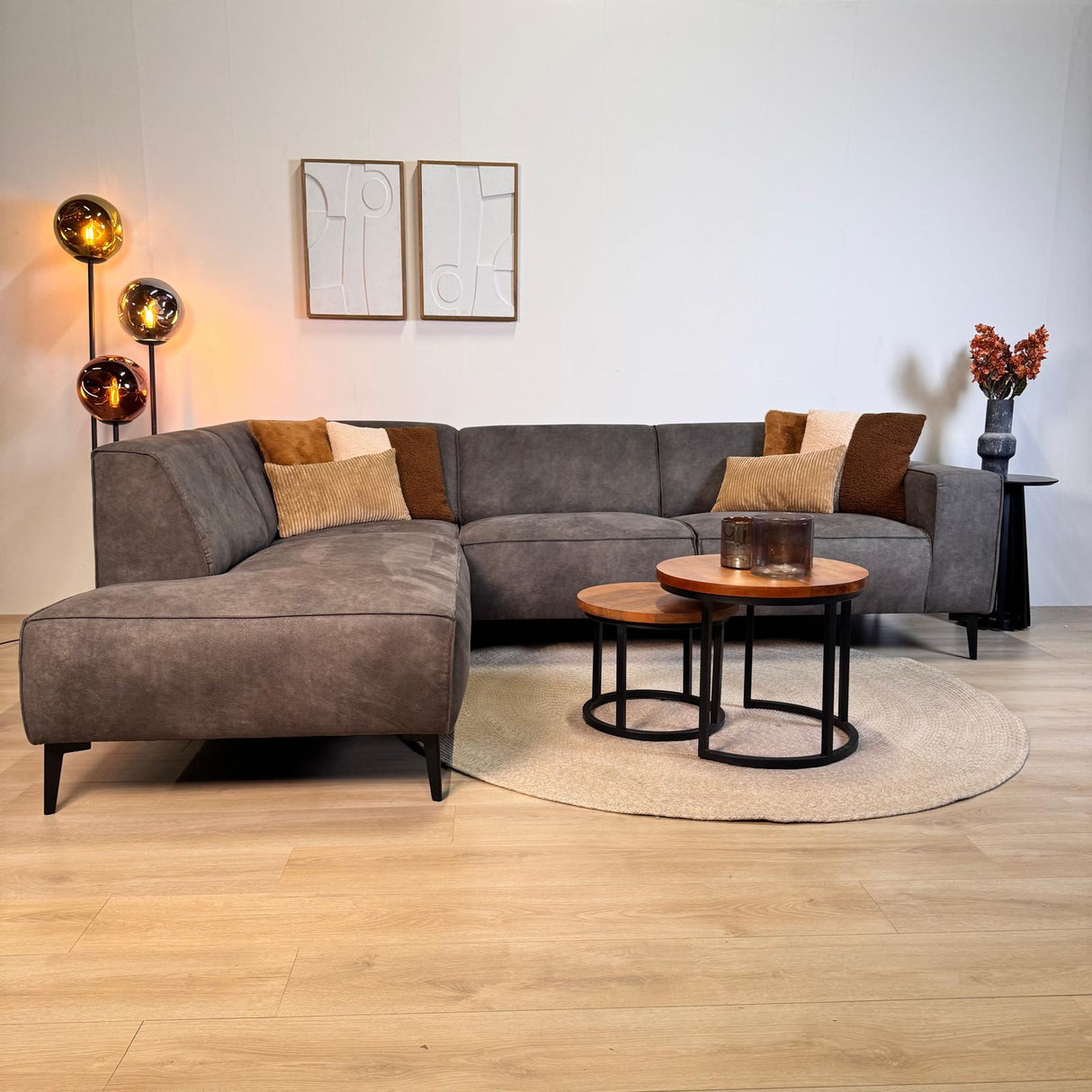 Canapé d'angle industriel Brisbane en éco-cuir anthracite - gauche 
