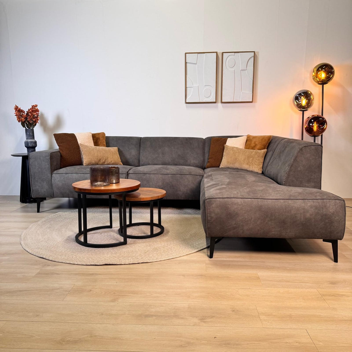 Canapé d'angle industriel Brisbane en cuir écologique anthracite - droit 