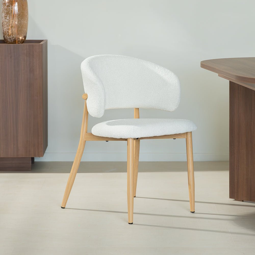 Eetkamerstoelen-Japandi Eetkamerstoel Yuka Beige - Eikenlook Frame-Dimehouse