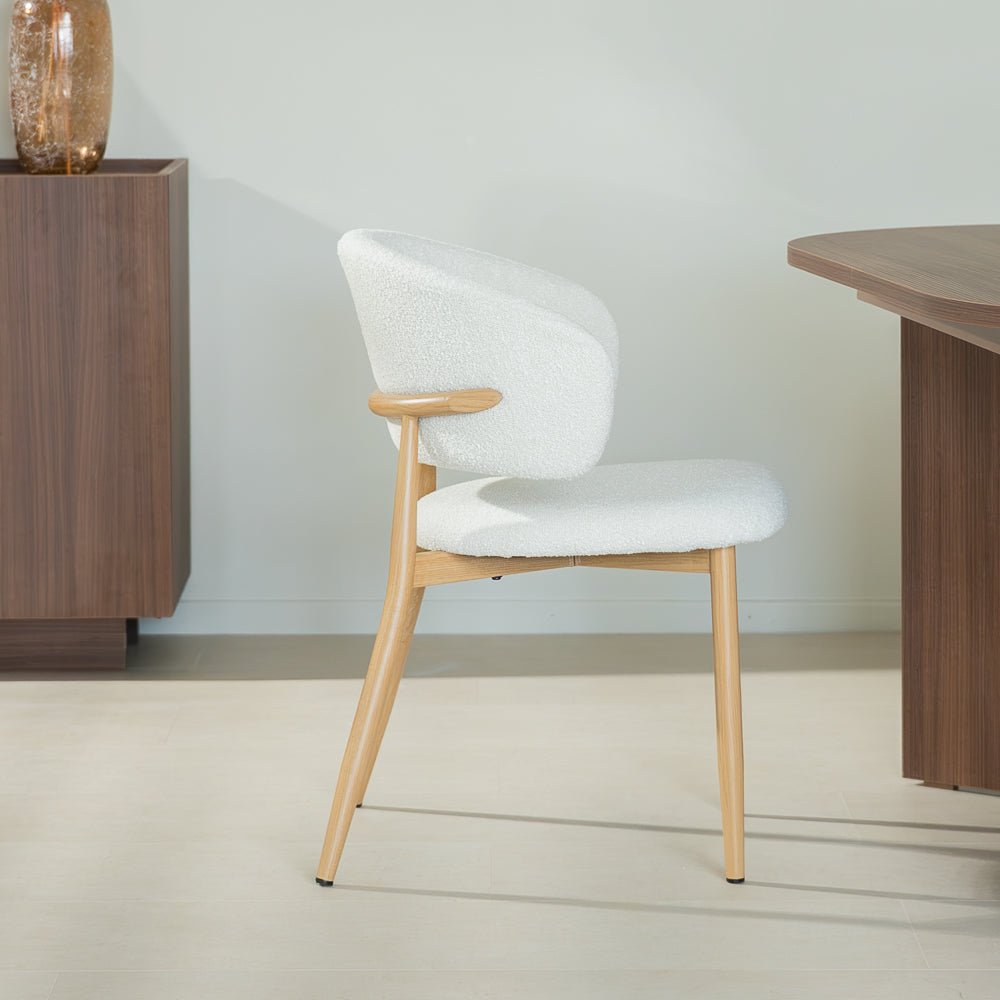 Eetkamerstoelen-Japandi Eetkamerstoel Yuka Beige - Eikenlook Frame-Dimehouse
