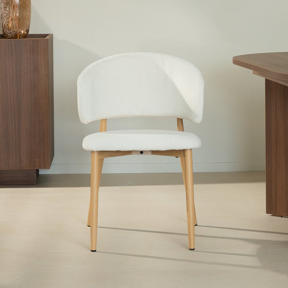 Eetkamerstoelen-Japandi Eetkamerstoel Yuka Beige - Eikenlook Frame-Dimehouse