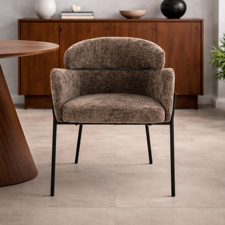 Chaise de salle à manger Lola Bouclé en tissu Taupe avec dossier rond et bras 