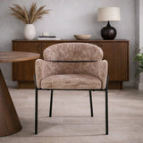 Eetkamerstoelen - Eetkamerstoel Chenille Taupe met ronde rug en arm - Lola - Dimehouse
