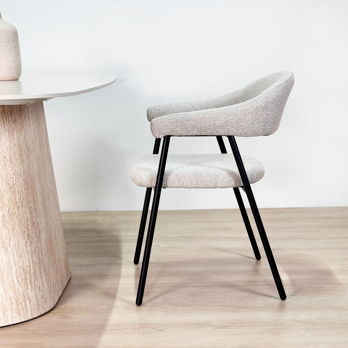 Chaise de salle à manger Set de 4 Bouclés Beige Lisa - Cadre Noir 