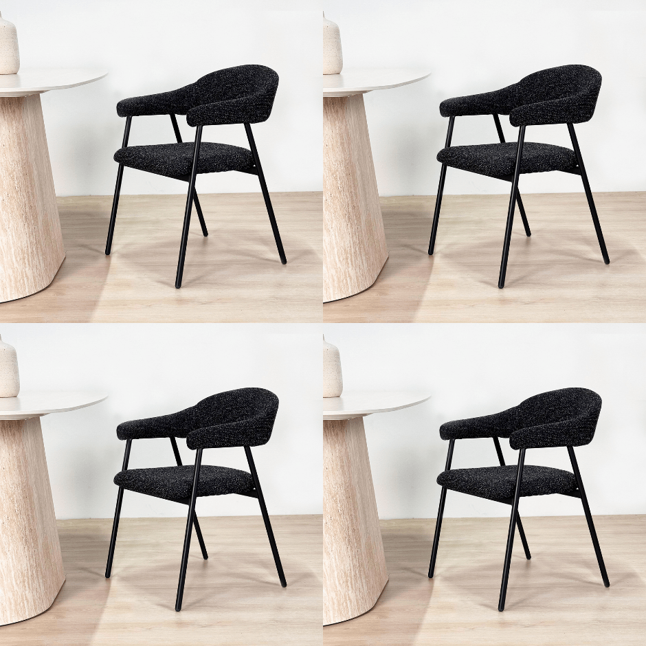 Chaise de salle à manger Set de 4 Bouclés Beige Lisa - Cadre Noir 