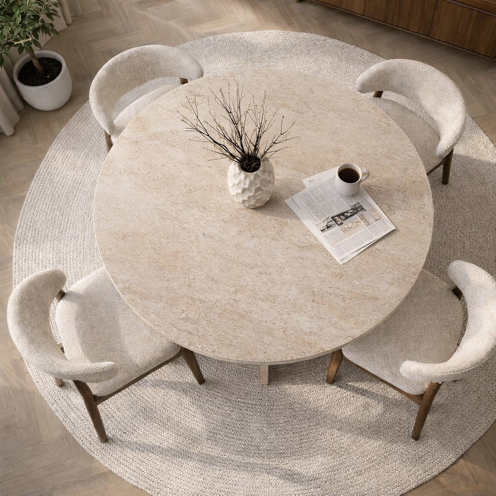 Eettafels - Eetkamertafel rond travertin - 120 cm - Mary - Dimehouse