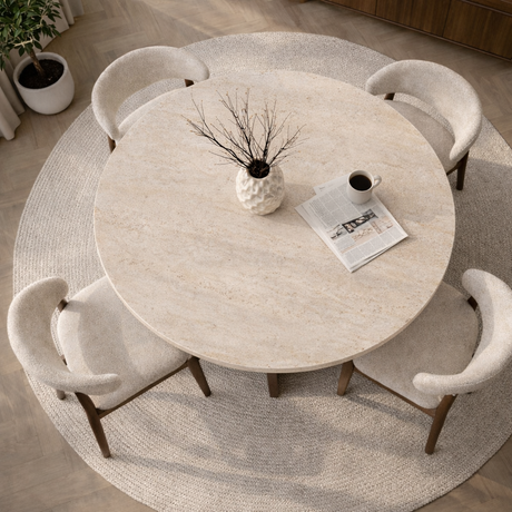 Eetkamertafel rond Walnoot met Travertin top - 120 cm - Mary