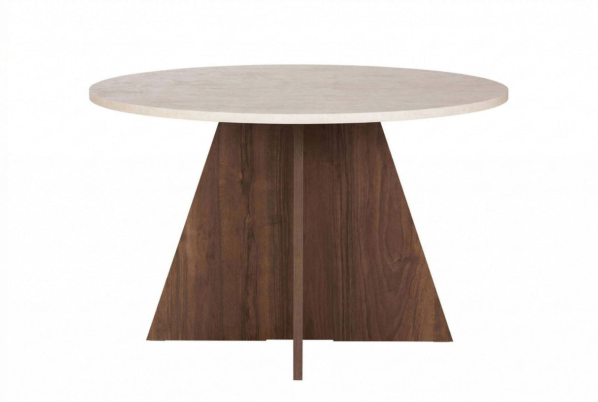 Table à manger ronde Mary en mélamine décor noyer – 125 cm