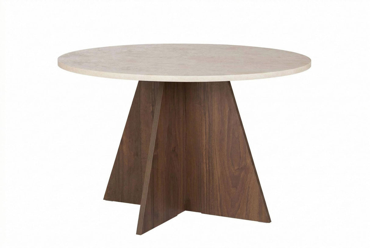 Table à manger ronde Mary en mélamine décor noyer – 125 cm