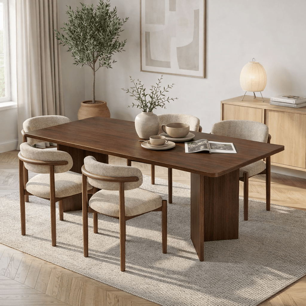 Table à manger noyer en mélamine rectangulaire 180x89,5x75 cm - Linova