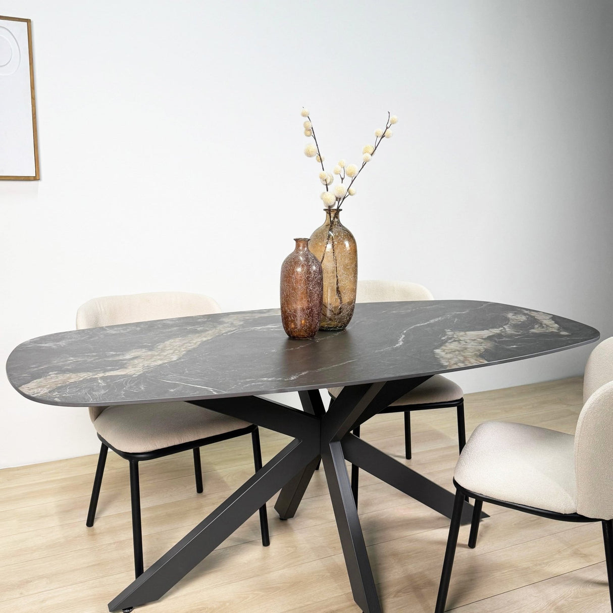 Eettafel Dolore 180x90 cm Deens Ovaal Marmerlook Zwart