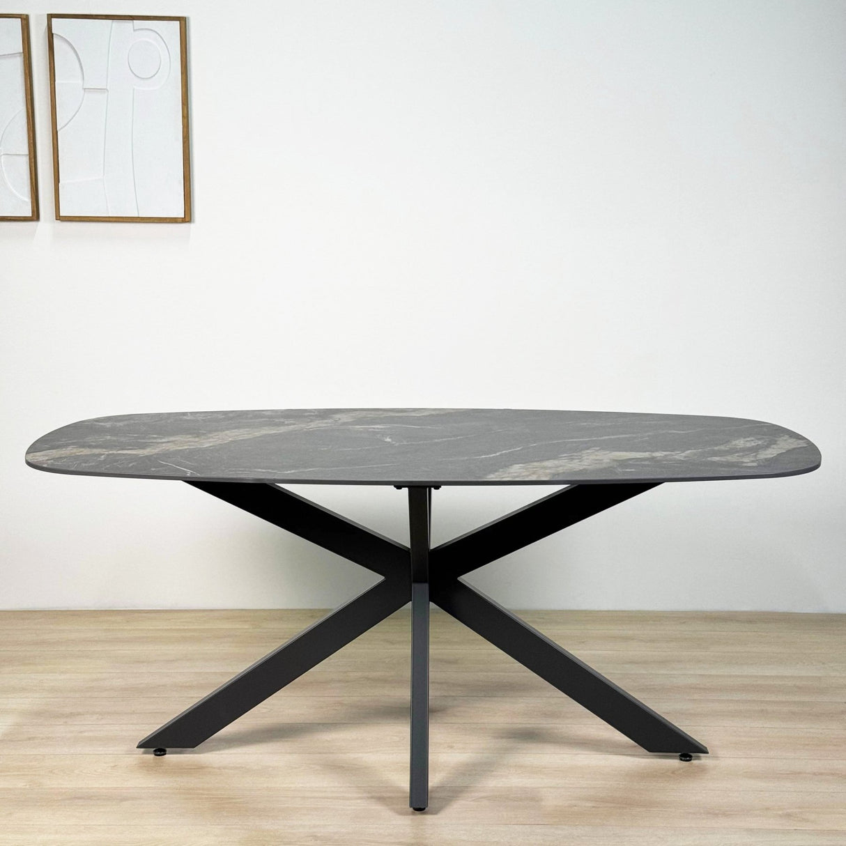 Eettafel Dolore 180x90 cm Deens Ovaal Marmerlook Zwart
