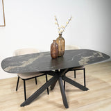 Eettafel Dolore 180x90 cm Deens Ovaal Marmerlook Zwart