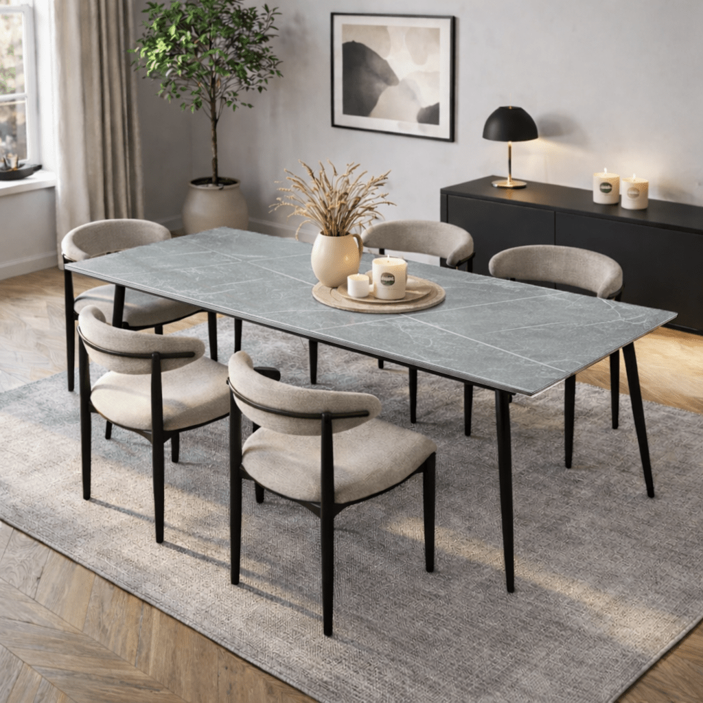 Table à manger Sintered Stone aspect marbre gris – Jules
