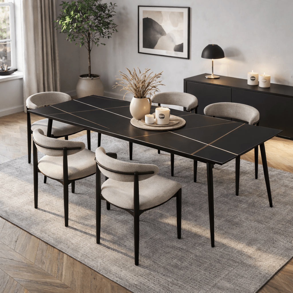 Eettafels - Eettafel Sintered Stone Marmerlook Zwart - Jules - Dimehouse