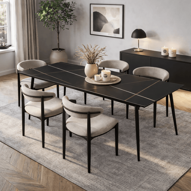 Eettafels - Eettafel Sintered Stone Marmerlook Zwart - Jules - Dimehouse