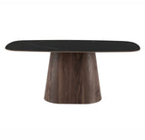 Eettafels-Eettafel Sintered Stone Marmerlook Zwart - Walnoot Frame - Deens ovaal - 180x90 cm - Lea-Dimehouse
