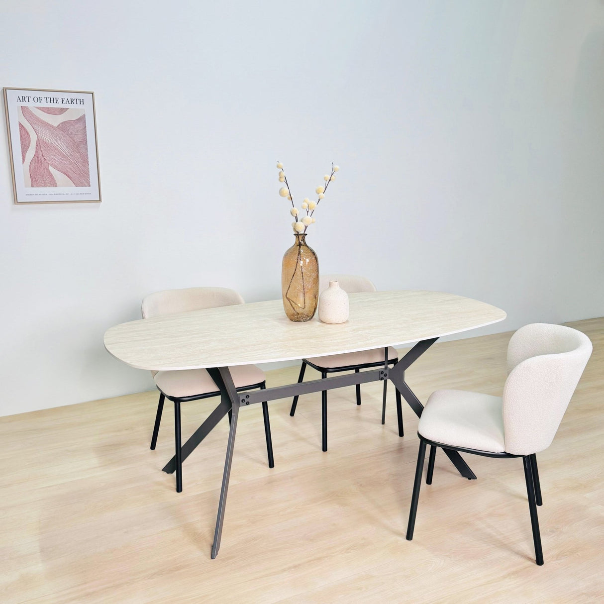 Eettafel Vesta Deens Ovaal Keramiek Travertinlook 180 cm
