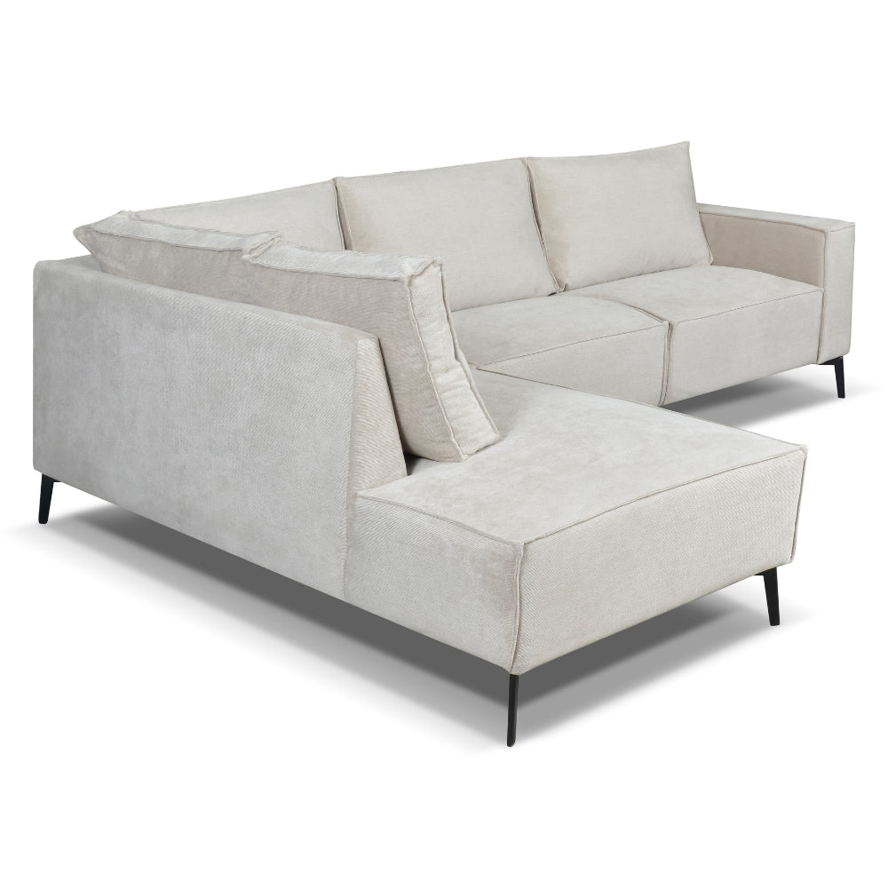 Canapé d'angle yara avec chaise longue sur la droite beige chenille