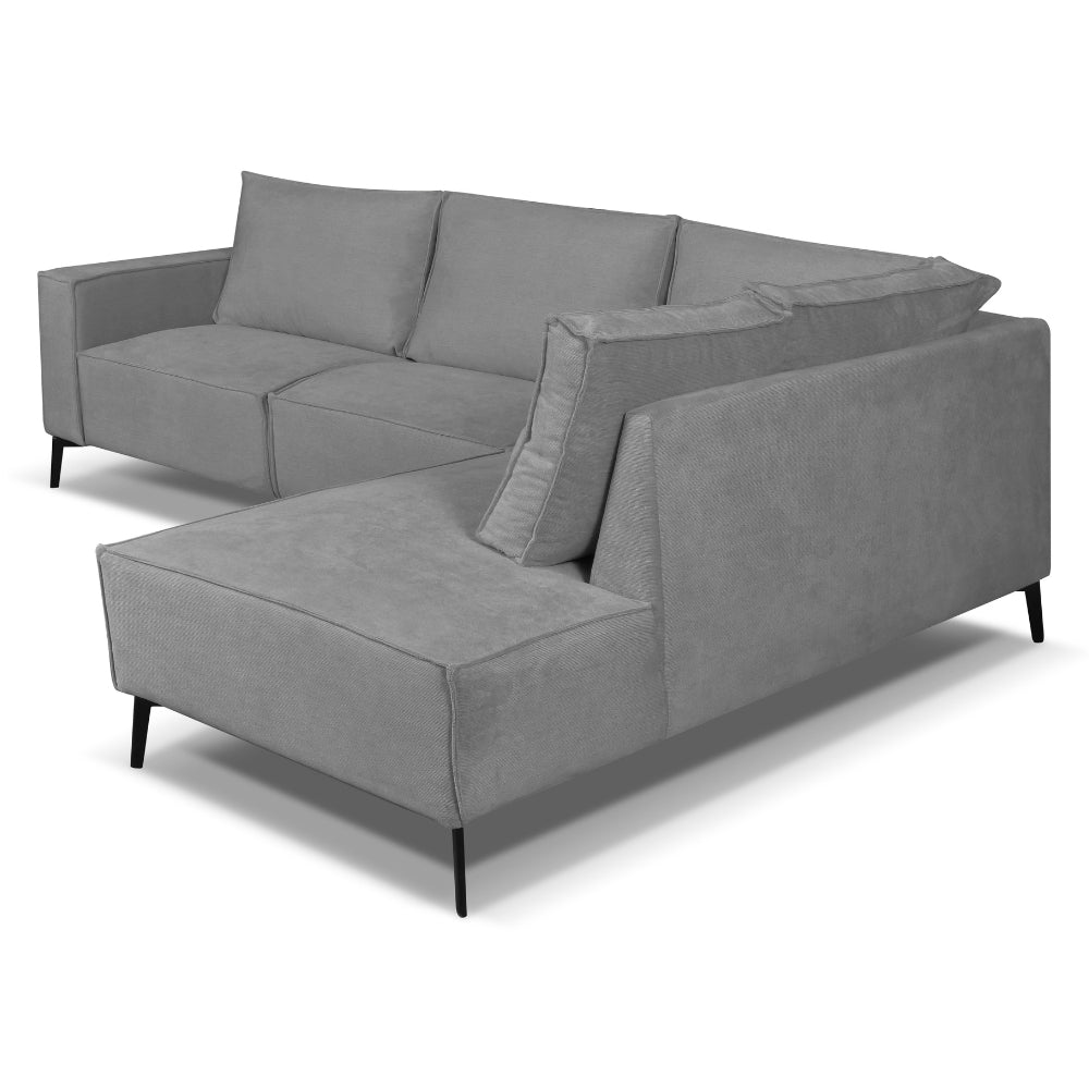 Canapé d'angle Yara avec chaise longue sur la droite chenille gris