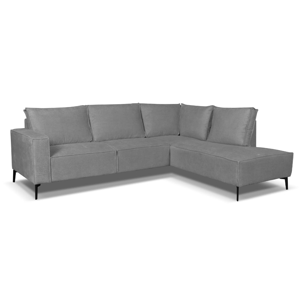 Canapé d'angle Yara avec chaise longue sur la droite chenille gris