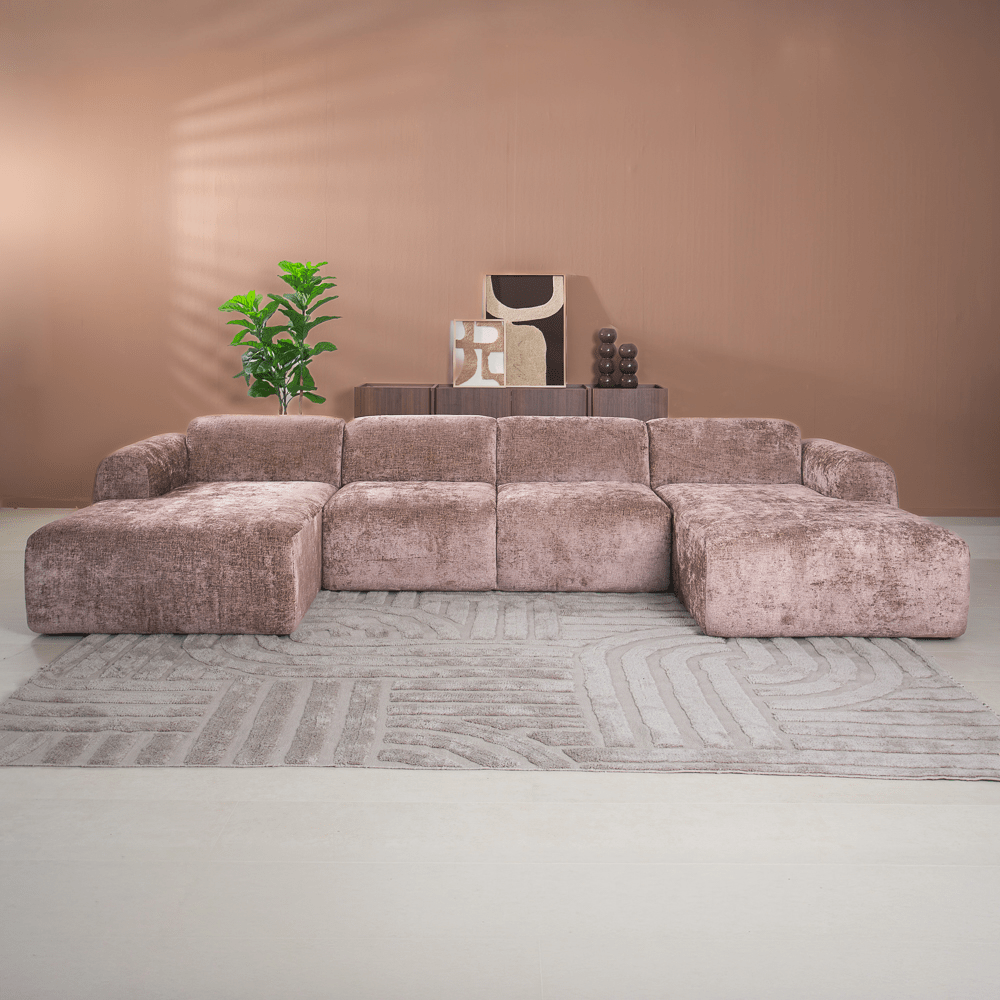 Banken-U-bank taupe chenille stof - 342x165 cm - Shane-Dimehouse