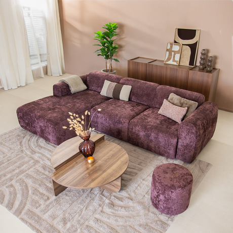 Canapé d'angle tissu chenille violet - 292x169 cm - Shane - gauche
