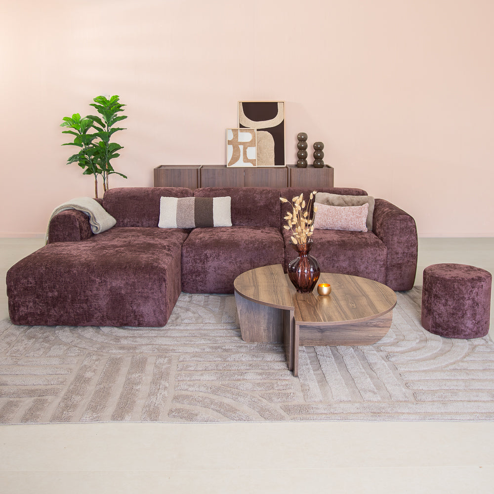 Hoekbank paars chenille stof - 292x170 cm - Shane - links