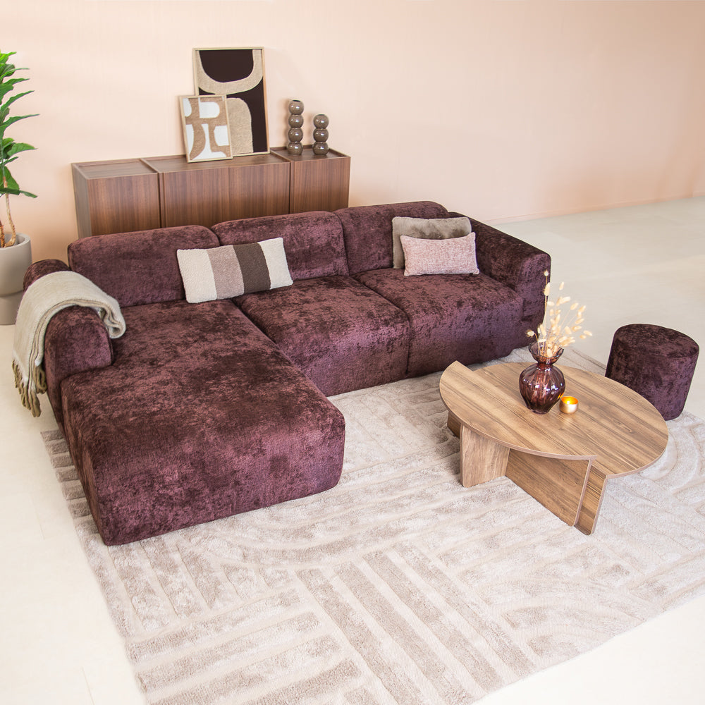 Hoekbank paars chenille stof - 292x170 cm - Shane - links
