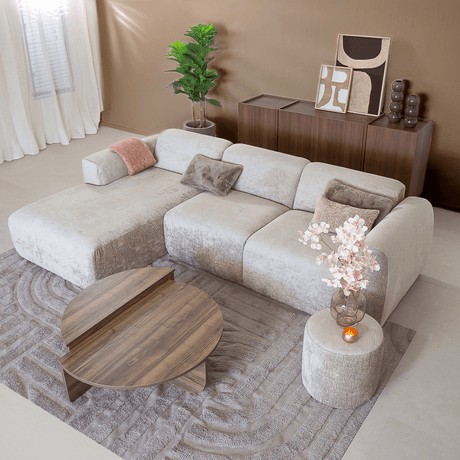 Banken-Hoekbank zand chenille stof - 292x170 cm - Shane - links-Dimehouse
