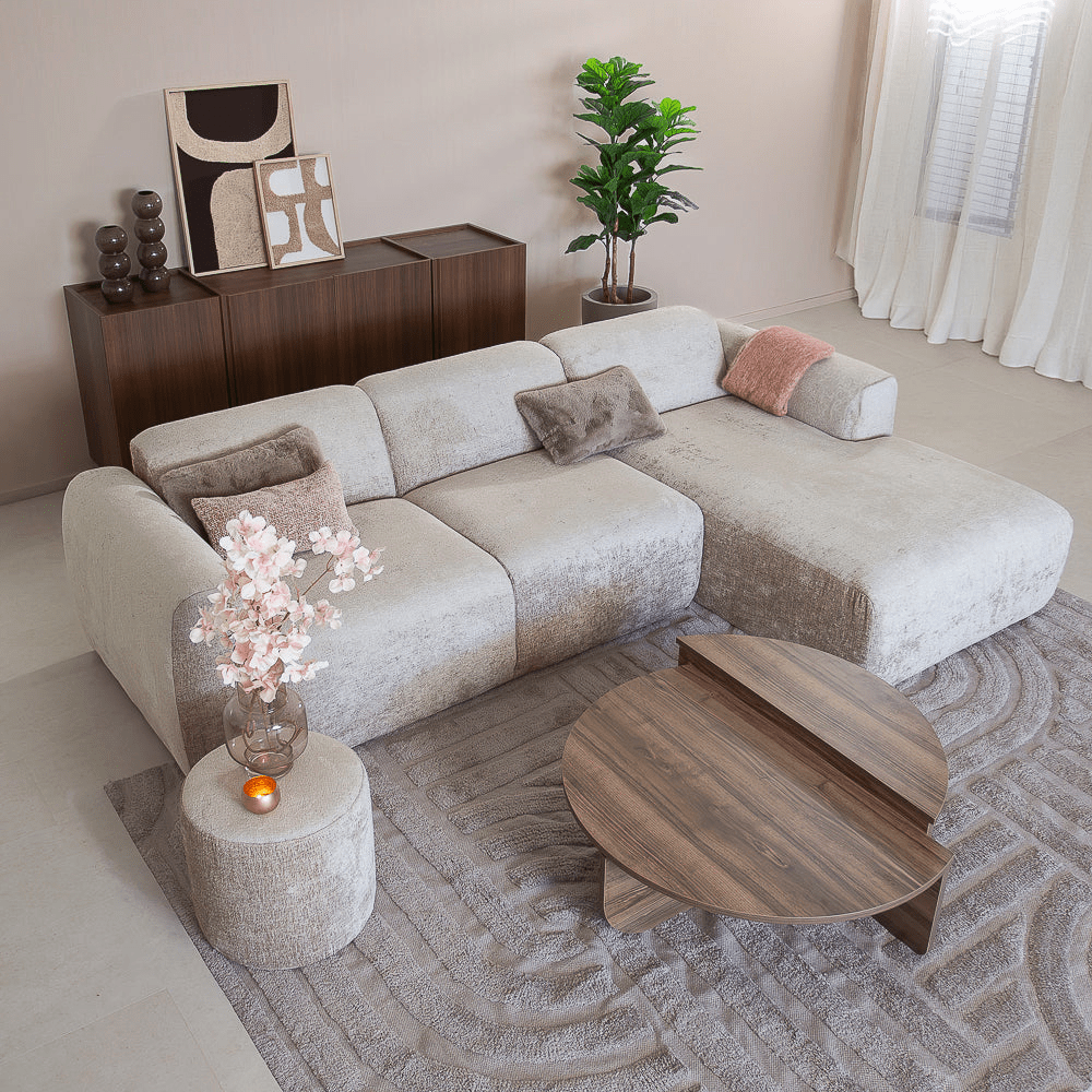 Banken-Hoekbank zand chenille stof - 272x170 cm - Shane - rechts-Dimehouse