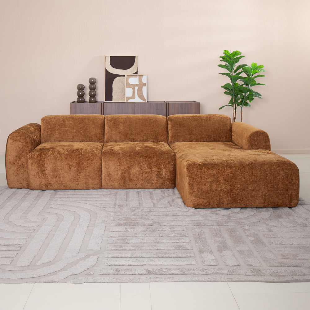 Hoekbank oker chenille stof - 292x170 cm - Shane - rechts
