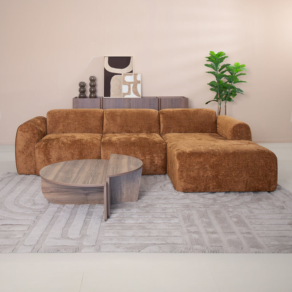 Hoekbank oker chenille stof - 292x170 cm - Shane - rechts