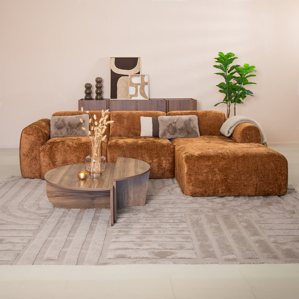 Hoekbank oker chenille stof - 292x170 cm - Shane - rechts