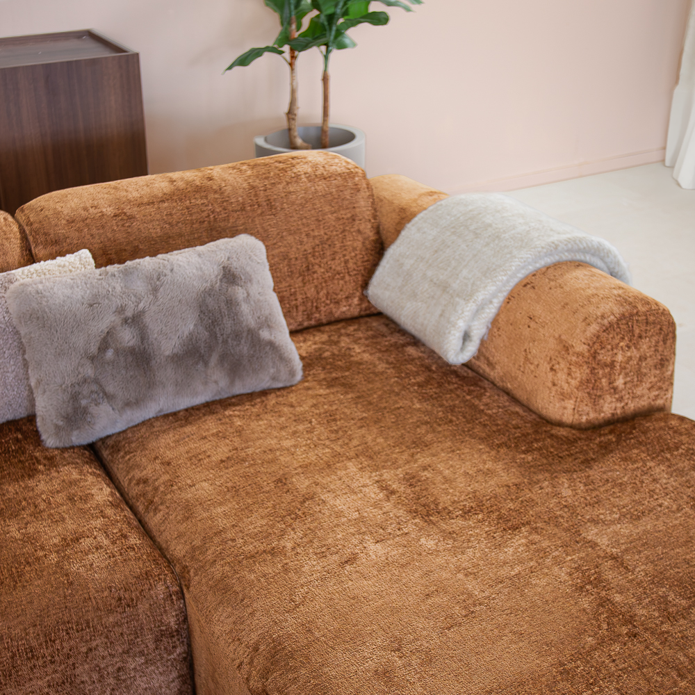 Hoekbank oker chenille stof - 292x170 cm - Shane - rechts