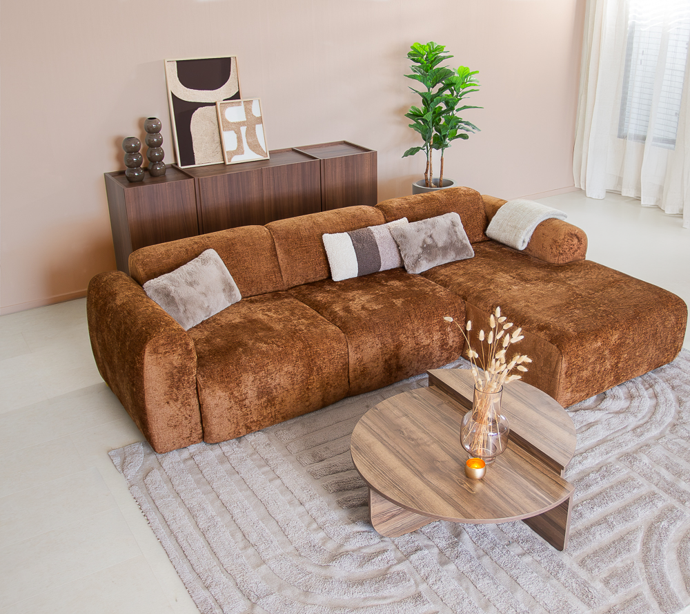Hoekbank oker chenille stof - 292x170 cm - Shane - rechts