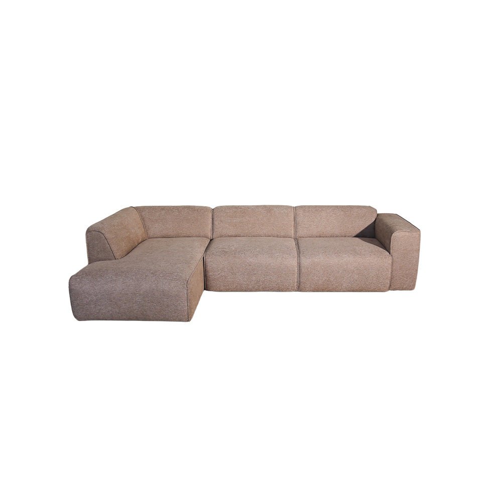 Banken-Hoekbank taupe chenille bouclé - 305x169 cm - Jaylen - links-Dimehouse