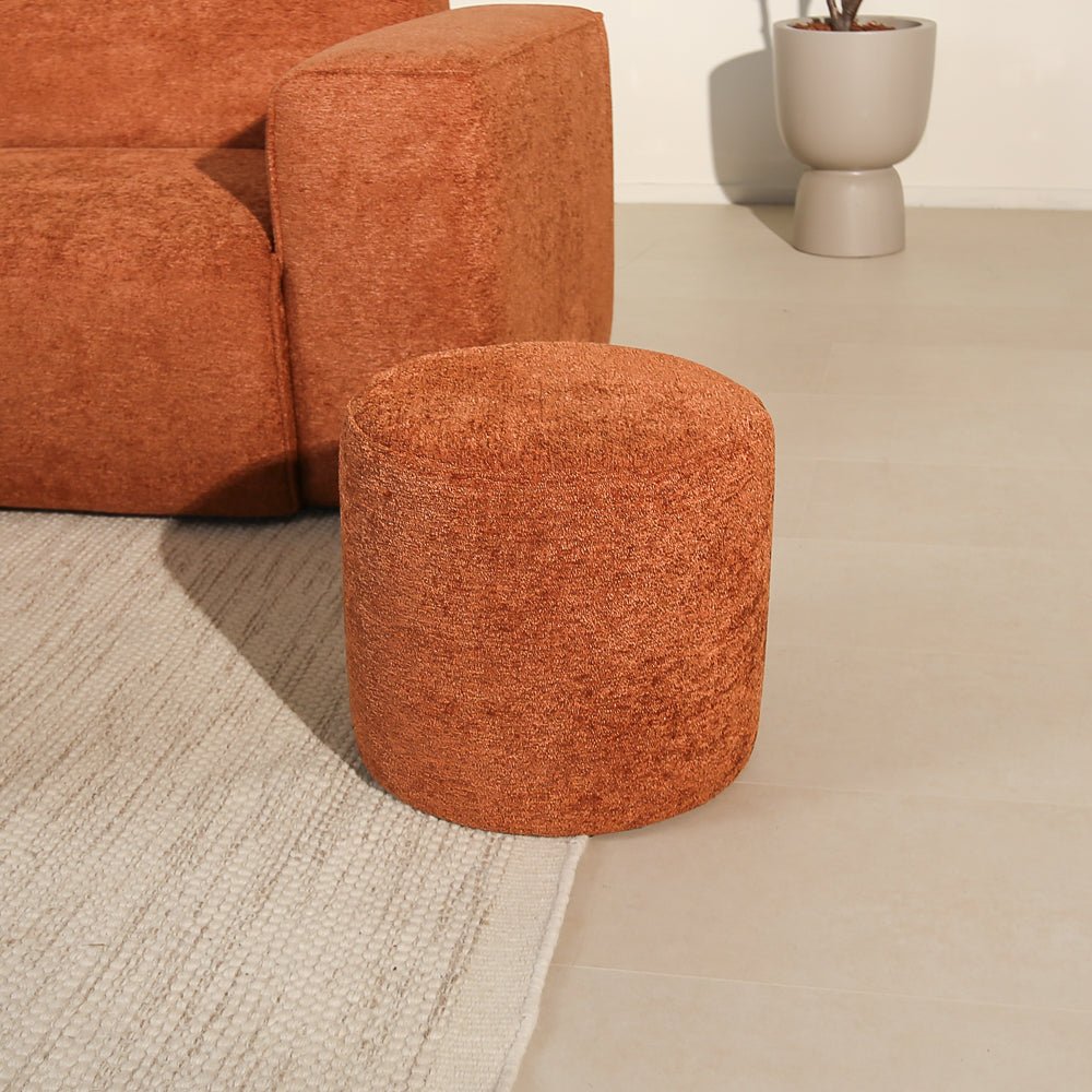 Poefs-Ronde poef koper chenille bouclé - 40x40x35 cm - Veya-Dimehouse