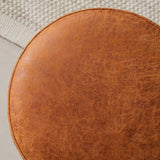 Poefs-Ronde poef cognac ecoleer - 40x40x35 cm - Mave-Dimehouse