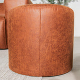 Poefs-Ronde poef cognac ecoleer - 40x40x35 cm - Mave-Dimehouse
